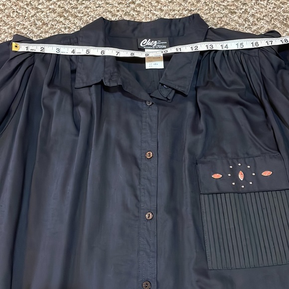 Vintage Chez California by Tandy Flowy Collared Drop Waist Midi Dress - Black - Picture 12 of 16